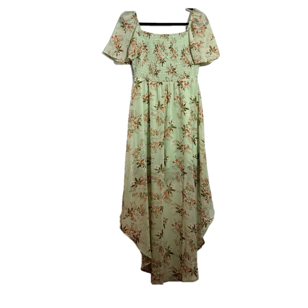 As U Wish Women’s Green Floral Bohemian Cottagecore Long Back Dress Size M